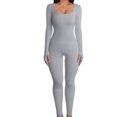thumbnail image 5 of Fortune Women Bodysuits Ribbed Knit Bodycon Jumpsuits Long Sleeve One Piece Romper, 5 of 5