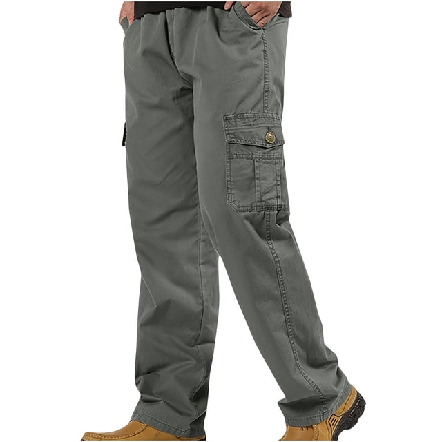 Pantalon Cargo Décontracté pour Homme - Pantalon de Travail Léger à Enfiler pour Homme - Pantalon Long de Randonnée Extérieur Uni à Taille Élastique avec Poches