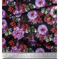 thumbnail image 2 of Soimoi Orange Rayon Fabric Leaves,Insect & Anemone Flower Decor Fabric Printed BTY 56 Inch Wide, 2 of 3