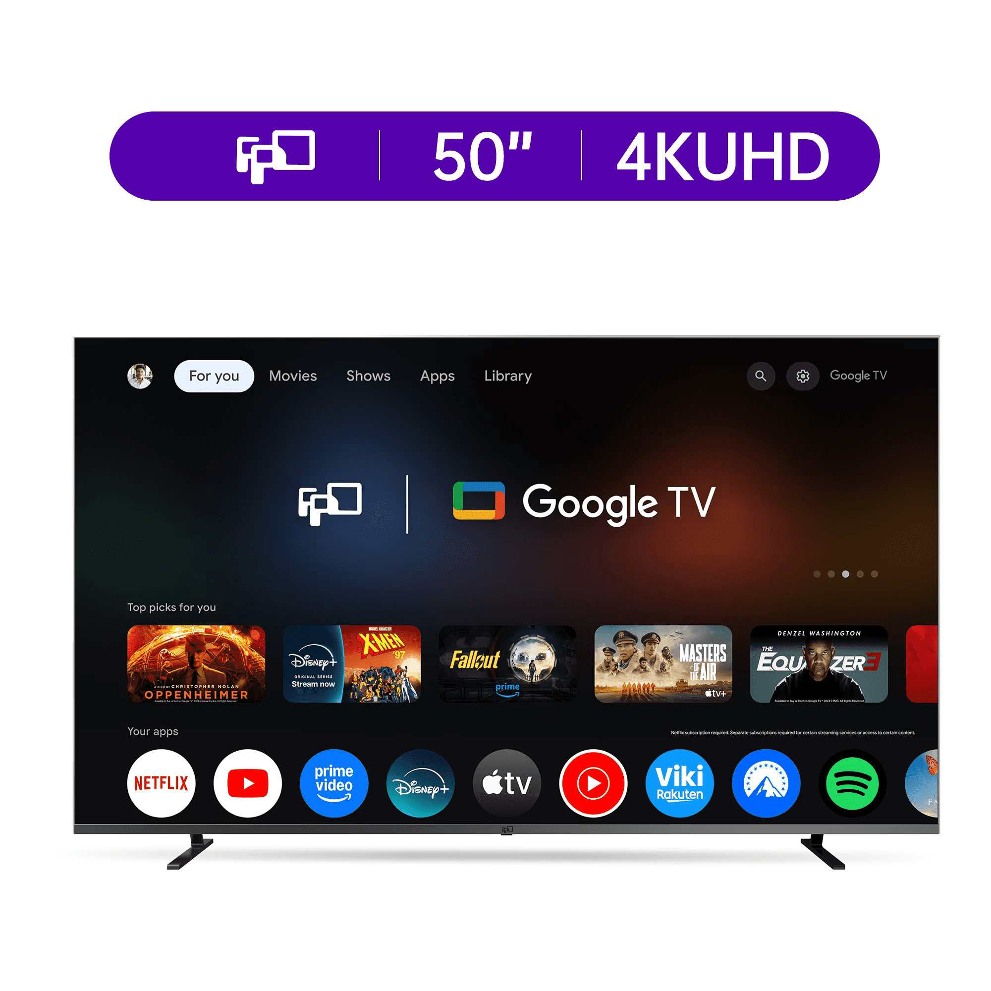 FPD 50-inch Smart TV, 4K UHD LED Television with Google TV, Google Cast Built-in, Dolby Atmos, Dolby Audio, HDR10, MEMC, Google Assistant Voice Remote