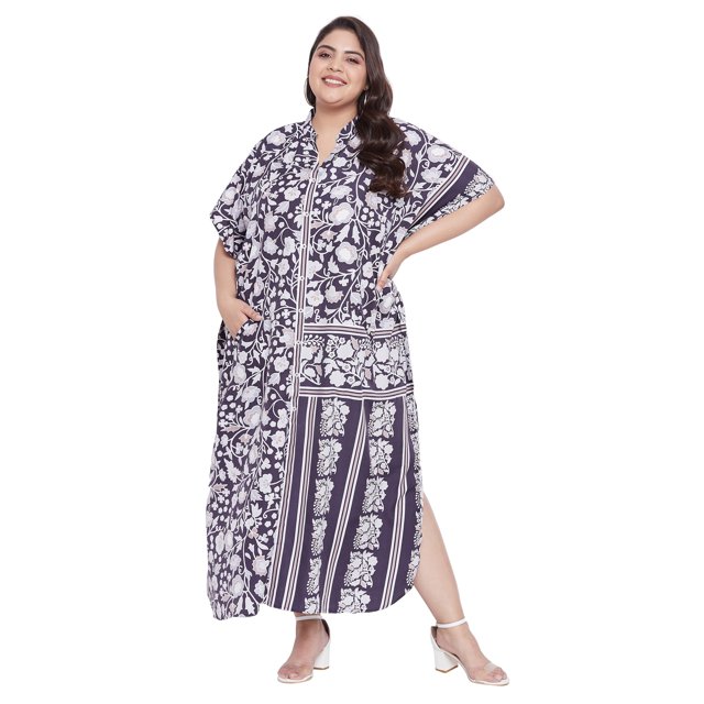 Oussum Robe Caftan Boutonnée pour Femme Longue Ajustable d'Été Maxi avec Poche
