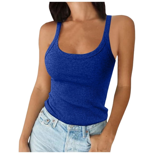 Lixiuxyad Ribbed Tank Tops For Women Women Spaghetti Strap Scoop Neck Ribbed Tank Tops Slim Fitted Cotton Camisole Basic Sleeveless Layering Shirts