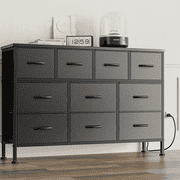GIKPAL Dresser TV Stand, 10 Drawer Dresser for Bedroom with Power Outlet, Chest of Drawers for 50" Long TV, PU Dresser for Storage and Organization, Black
