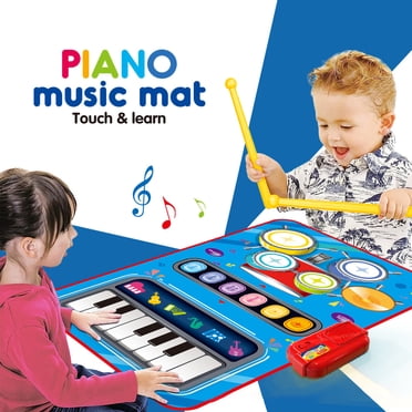 Tapis Musical 2 en 1 Jouets Clavier de Piano & Ensemble de Tambours avec 2 Bâtons de Pile Jouet Musical pour Bébé 12-18 Mois Cadeaux de Noël Anniversaire