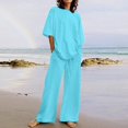 thumbnail image 2 of Ensembles 2 Pcs pour Femmes Été en Lin Assortis Ensembles de Détente Ensembles de Pyjamas, 2 of 8