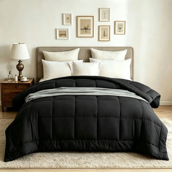 BedTreat Couette Alternative au Duvet avec Pattes d'Angle - Couette Matelassée Toutes Saisons Format Très Grand 240 G/m2 Noire, Literie en Microfibre Lavable à la Machine
