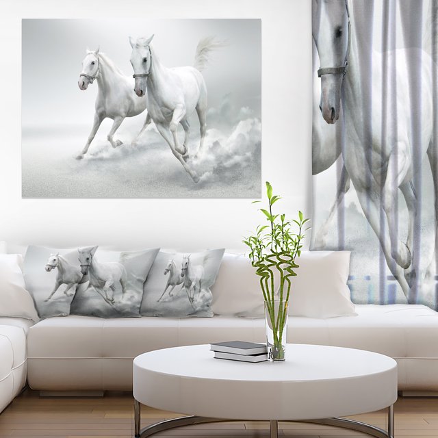 Running White Horses - Animal Canvas Art Print