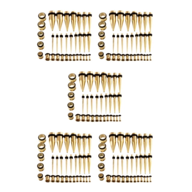 Transemion 36 Pieces Ear Gauges Stretching Kit Expanders 14G-00G Plugs Gold 36 Pcs 5Set