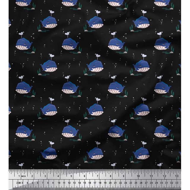 Soimoi Poly Georgette Fabric Whale Ocean Printed Fabric 1 Yard 42 Inch Wide