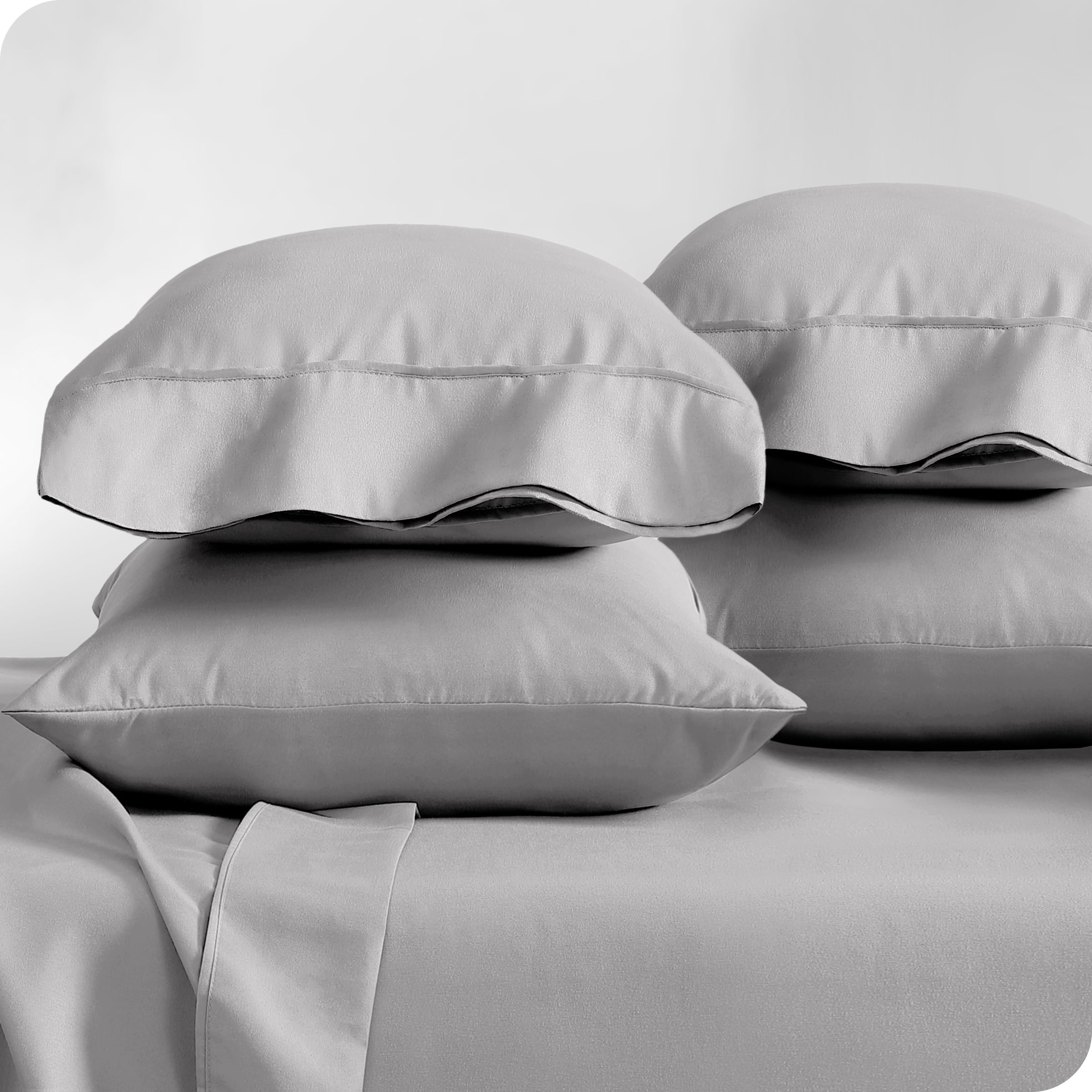 Bare Home Pillowcase Set - Premium 1800 Collection - Double Brushed - Ultra Soft - King Size, Light Gray, 4 Count