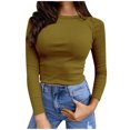 thumbnail image 1 of IROINID Reduced Womens Long Sleeve Tops Fall Stretch Slim Fitted Ribbed T-Shirt Blouse Solid Basic Tops,Yellow, 1 of 5