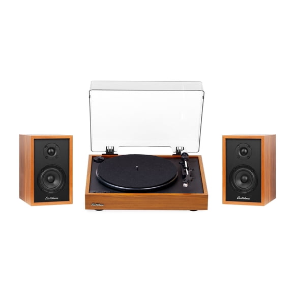 Electrohome Montrose Wireless Upgradable Vinyl Record Player with Berkeley, Powered Bluetooth Bookshelf Speakers, 1" Tweeter & 3" Driver, for Natural Acoustics, Teak