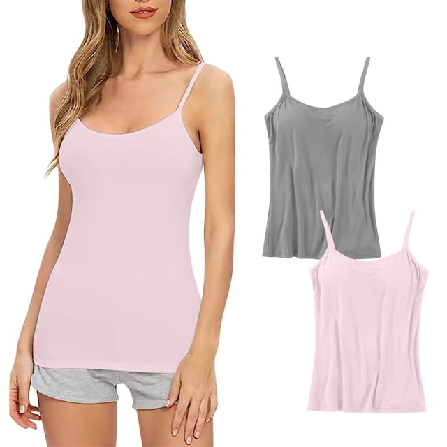 Timegard Camisoles 2 Pcs pour Femmes avec Soutien-Gorge Intégré Grande Taille Col Rond Respirantes Confortables Extensibles