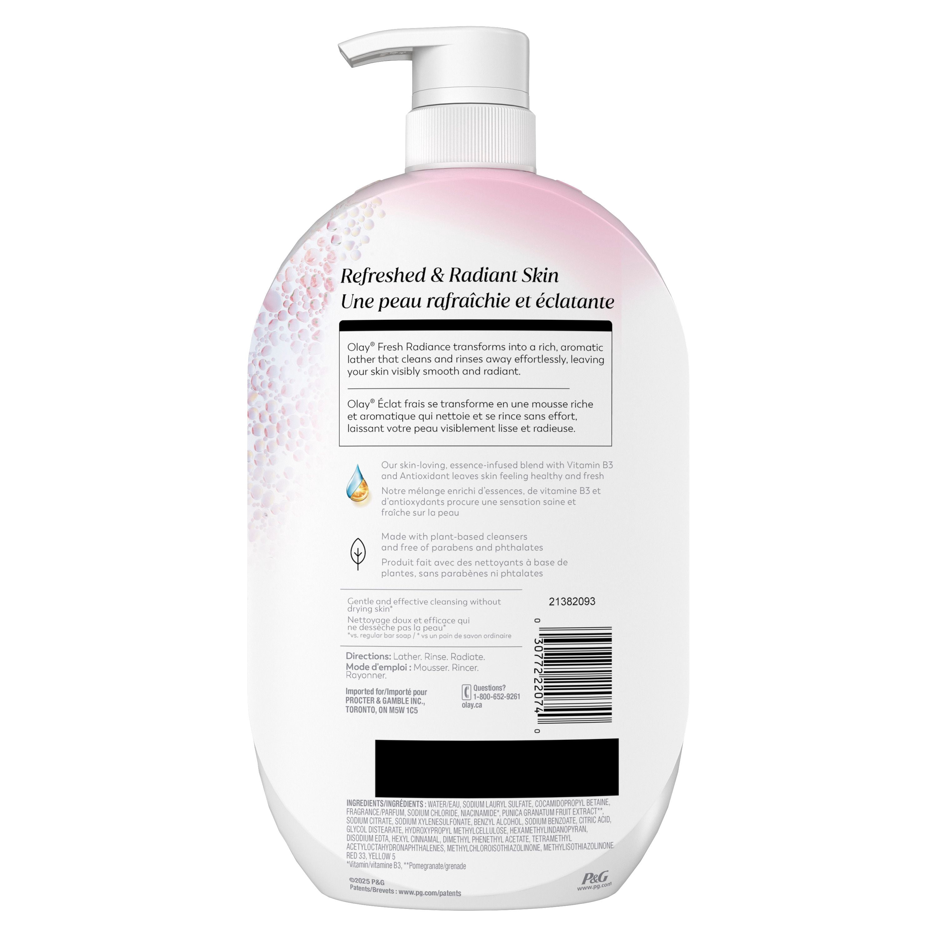 Nettoyant pour le corps Olay Éclat frais avec essence de fraise et de menthe et mélange de vitamine B3 et d’antioxydants, 1 035 mL