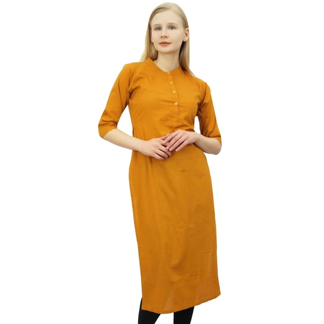 Phagun Kurta Droite Indienne pour Femme Tunique Moutarde Robe Ethnique Kurti Style-6