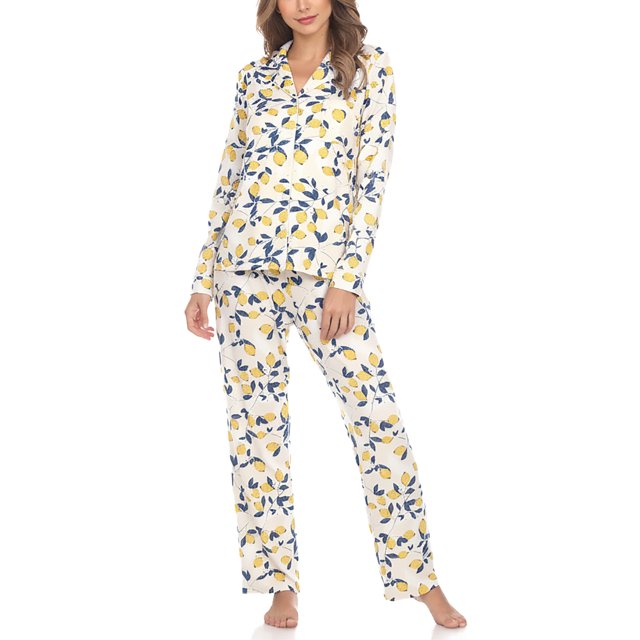 White Mark Ensemble de Pyjama Citron à Manches Longues, 2 Pcs, Petit TG (Femmes)