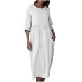 thumbnail image 1 of Mrat Graduation Dresses 2024 Robe Midi pour Femmes à Couleur Unie, Manches Trois-Quarts, Col Rond, Décontractée, Ample, avec Poches, Robes Midi pour Femmes 2024 S-158 Blanc TG, 1 of 8