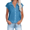 thumbnail image 2 of EGNMCR T-Shirts pour Femmes Mode T-Shirt à Manches Courtes pour Femme Col Rabattu Col Rond Bouton Décontracté Élastique Confortable Blouse Chemises, 2 of 6