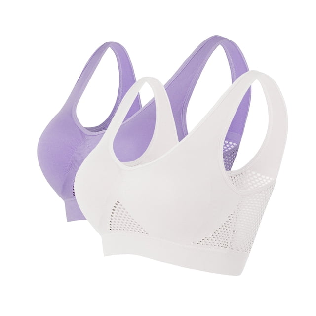 Timegard 2pc Sports Bras for Women Plus Size High Support Wireless Underwear Breathable Mesh Comfy Bras