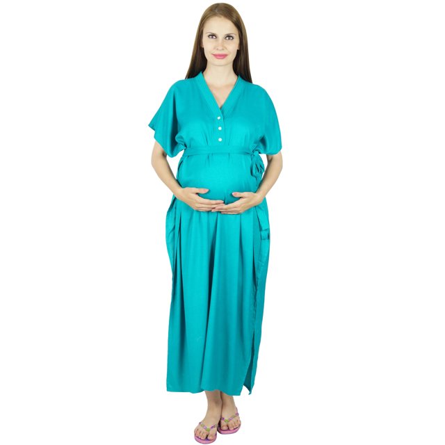 Bimba Maternity Hospital Kaftan With Belt Rayon Nursing Night Gown| Front & Back Buttons