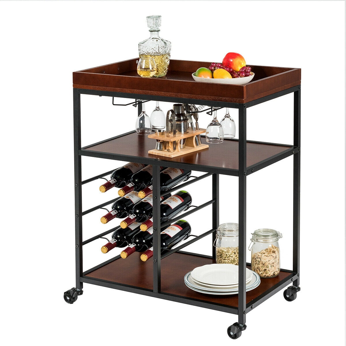 Slide Films Display Rack Gymax 3 Tier Storage Kitchen Trolley Utility Bar Serving Cart w/Wine ...