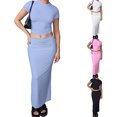 thumbnail image 3 of Fortune Women 2 Piece Short Sleeve Solid Color Slim Crop Tops and Bodycon Long Skirt Set, 3 of 3