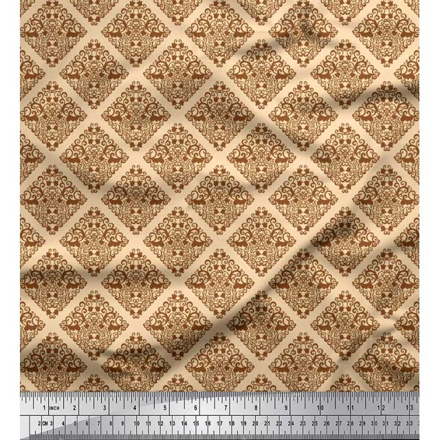 Soimoi polyester Crepe Fabric Leaves,Floral & Check Geometric Print Fabric by Yard 52 Inch Wide