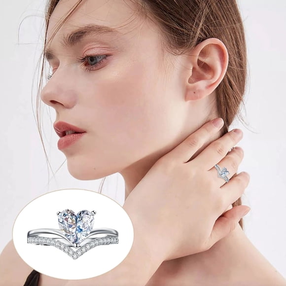 Product Category Rings 2 Shaped Big Rhinestone Ring with Elegant Full Ring for Women