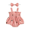 thumbnail image 1 of Baby Girls Rompers Clothes Summer Infant Sleeveless Cotton Linen Bodysuits Jumpsuits Headband Outfits, 1 of 9