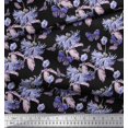 thumbnail image 3 of Soimoi Tissu Crêpe Polyester Violet Feuilles, Insectes & Imprimé Floral Vert au Mètre 52 Pouces de Large, 3 of 3