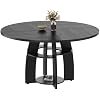 47 Table à manger ronde de pouce pour 4-6, Table de cuisine en bois avec base de piédestal, Petite table ronde d'espace pour salle à manger, Salon, Appartement, Montage facile,Noir