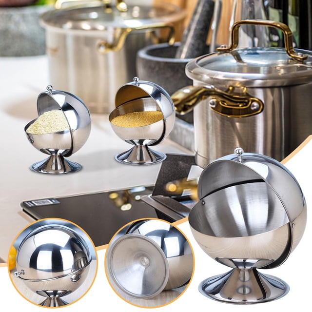 Stainless Steel Multipurpose Sugar Bowl with Roll Top Seasoning containers Creative Storage Sugar Bowl with Roll Top Stainless Steel Spherical Sugar Jar