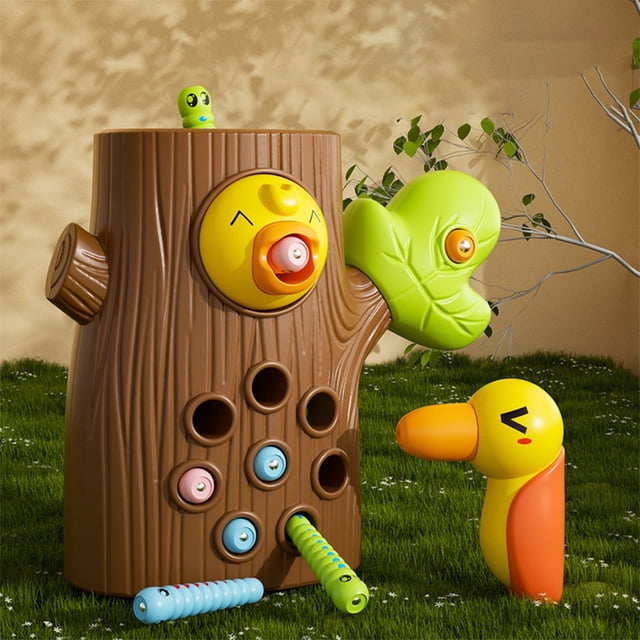 YIMWNYI Magnetic Woodpecker Feeding Toy, Fine Motor Skills Game, Interactive Learning Activity, Early Education Fun, Worm Catching and Color Recognition, Safe Play for Home and Travel