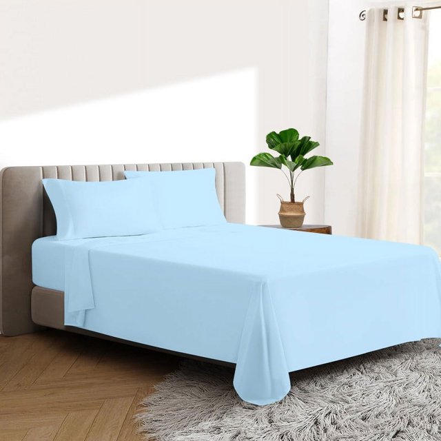 600 TC Egyptian Cotton RV King Bed Sheet Set Include's - 15" inch Deep Fitted Sheet | 1 Flat Sheet | 2 Pillowcases | Light Blue Solid