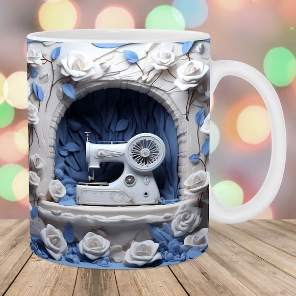 LSLJS Floral Sewing Machine Mug, Funny Coffee Mug - Sewing Mug, Any Day Spent Sewing Is A Good Day, Sewing Machine Cup, Sewing Coffee Mug, Cups