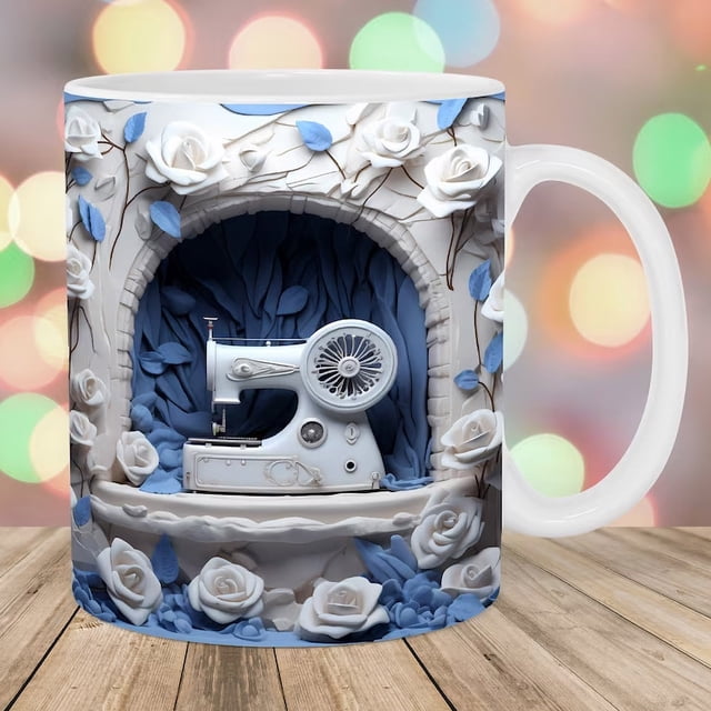 LSLJS Floral Sewing Machine Mug, Funny Coffee Mug - Sewing Mug, Any Day Spent Sewing Is A Good Day, Sewing Machine Cup, Sewing Coffee Mug, Cups