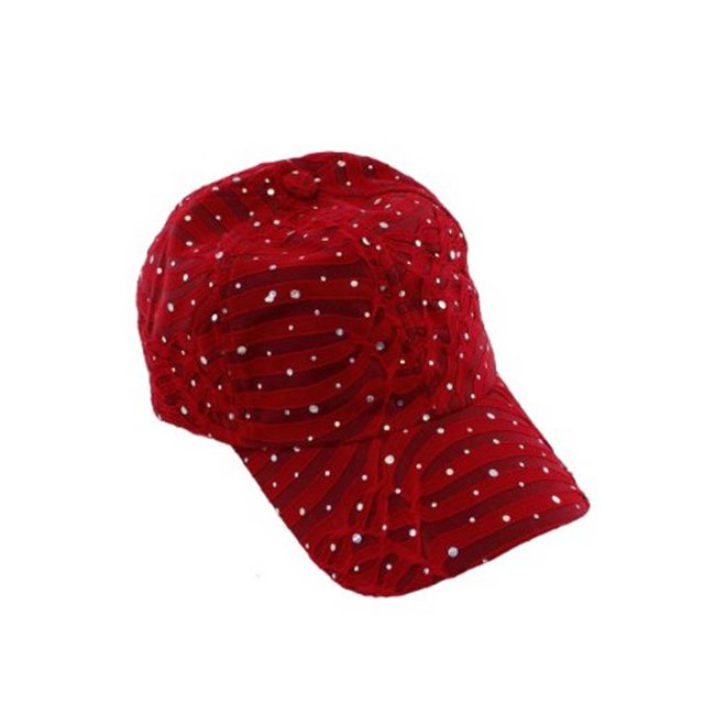 Glitzy Game Sequin Trim Baseball Cap - Red