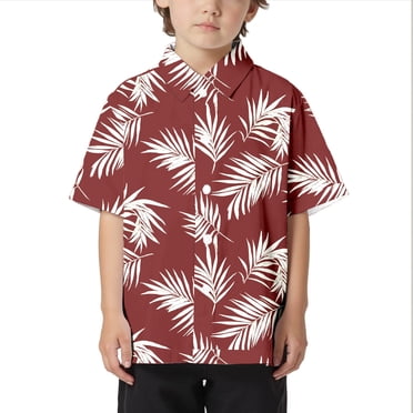 PMVFHDE Boy Short Sleeve Tops Children Beach Leisure Loose Comfortable Trendy Foreign Trade Comfortable Boys Collar Button Open Shirt Short Sleeve Shirt Red,6-7 Years