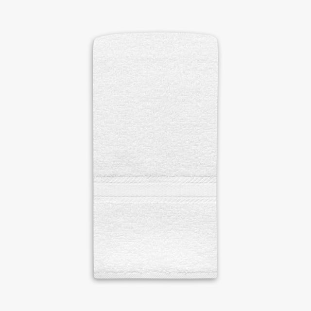 Mainstays Basics Serviette à Main Unie Blanche, Pliée avec une surface en Coton Texturé et une Bande Tissée Décorative, Mesurant 16 par 26 Pouces, Conçue pour l'Absorption et l'Usage Quotidien dans la Salle de Bain, Convient Aussi comme Chiffon Doux pour un Nettoyage Délicat.