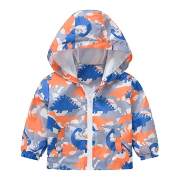 Toddler Boys Girls Cartoon Prints Casual Light Coat Hooded Jacket Windproof Zipper Outwear Orange 110/2 Y—3 Y