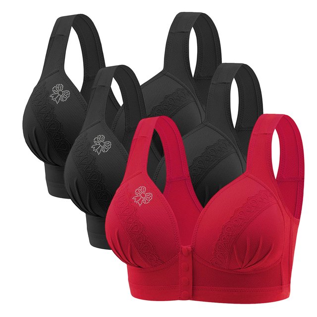 FAIWAD 3Pc Wireless Bras for Women Plus Size Full Coverage Front Closure Bralettes No Underwire Breathable Everyday Bra