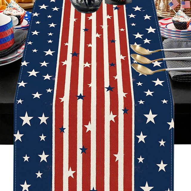 Amzcrzy Fête de l'Indépendance Américaine Patriotisme Chemins de Table Fête du 4 Juillet Nappes Décorations pour Cuisine Maison Salle à Manger 13X72 Pouces Rouge Blanc Bleu Étoile Nappes en Polyester