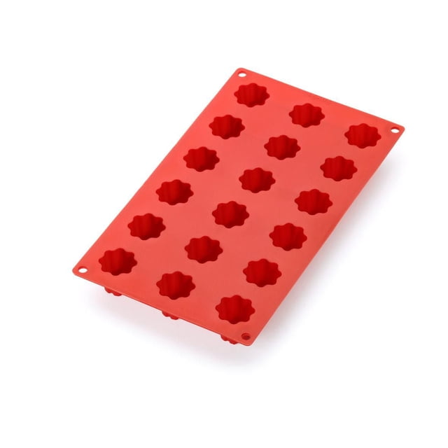 Lékué Mini Cannelais Bordelais Moule de Cuisson en silicone Rouge à 18 Cavités avec 18 Cavités Cannelées Disposées dans une Grille de 3 par 6, en silicone Antiadhésif flexible pour un Démoulage Facile Sans Graissage, Conçu pour des Mini Pâtisseries Bordelais de Qualité Professionnelle et Convient aux Petits Plats Salés, avec des Trous d'Angle pour Suspendre Ou Ranger.