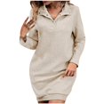 thumbnail image 1 of Robes de Princesse pour Femmes Automne Hiver à Manches Longues Col Roulé Robe Chandail Boutonnée Unie à Revers Tricot Mini Robe Chandail S-262 Beige TG, 1 of 7