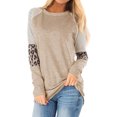 thumbnail image 1 of Nlife Women Colorblock Stripes Leopard Print Crew Neck Long Sleeves Top, 1 of 10