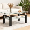 thumbnail image 1 of Table Basse Rectangulaire pour Salon, Table Basse en Verre à 2 Niveaux, Plateau en Verre avec Tablette Inférieure, Tables d'Appoint Modernes Centrales, Noir+verre Transparent, 1 of 8