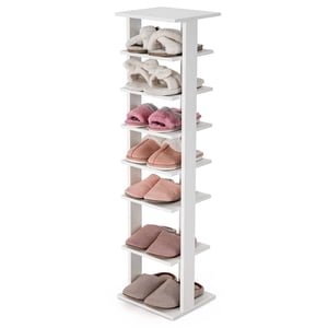 Gymax 7-Tier Porte-chaussures en bois Rack Narrow verticale Stand de rangement Display Tablette blanche