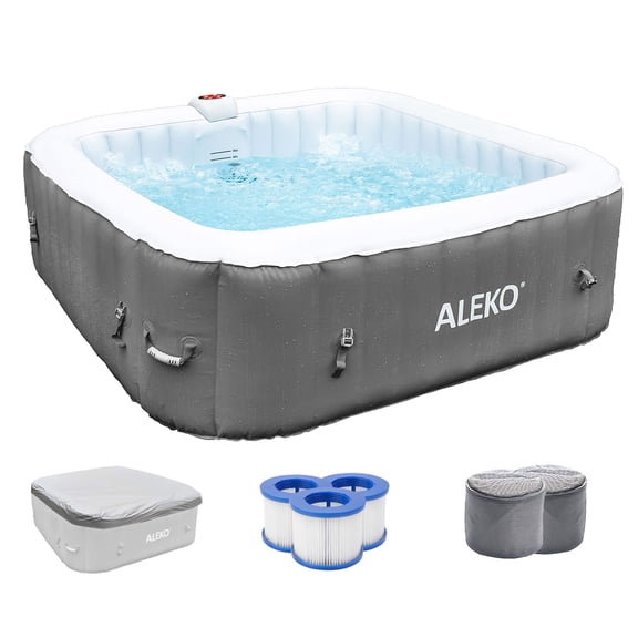 ALEKO Square Inflatable 6 Person Hot Tub Spa with Cover Gray