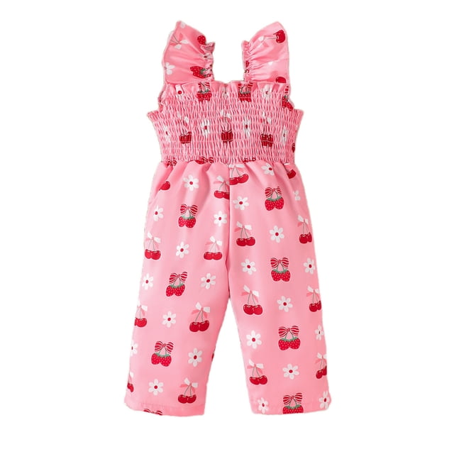 PMVFHDE Summer Romper Girls Ruffles Sleeveless Cartoon Prints Romper Jumpsuit Girls' Jumpsuits & Rompers Hot Pink,3-4 Years