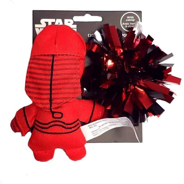 Silver Paw Star Wars Elite Praetorian Guard Jouets pour Chat Mettent en Vedette une Figurine de Praetorian Guard en Tissu Infusé d'Herbe à Chat Rouge avec des Rayures Noires et une Boule Froissée Rouge et Noire Brillante sur une Carte Star Wars Noire, Convient aux Chats et aux Chatons.